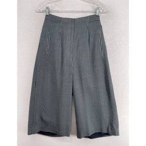 PATRICK COLLECTION Pants Womens M Palazzo Silk Georgette Crepe Check Crop Black